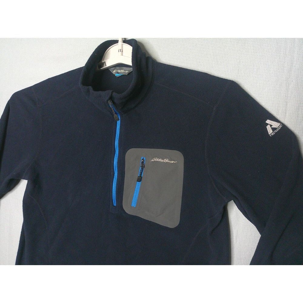 Eddie Bauer First Ascent Fleece Mens Medium Blue 1/4 Zip Mid layer Zip Pocket